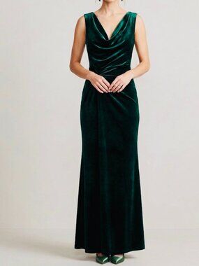 Vince Camuto Emerald Green Velvet Cowl Neck Maxi Dress Size 14